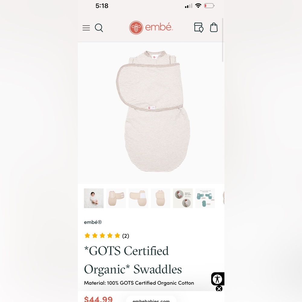 GOTS Certified Organic Embe Baby Swaddle - Picture 3 of 3